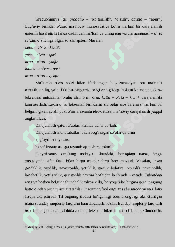 Darajalanish munosabatidagi leksemalarning semantik uslubiy xususiyatlar kurs ishi 8