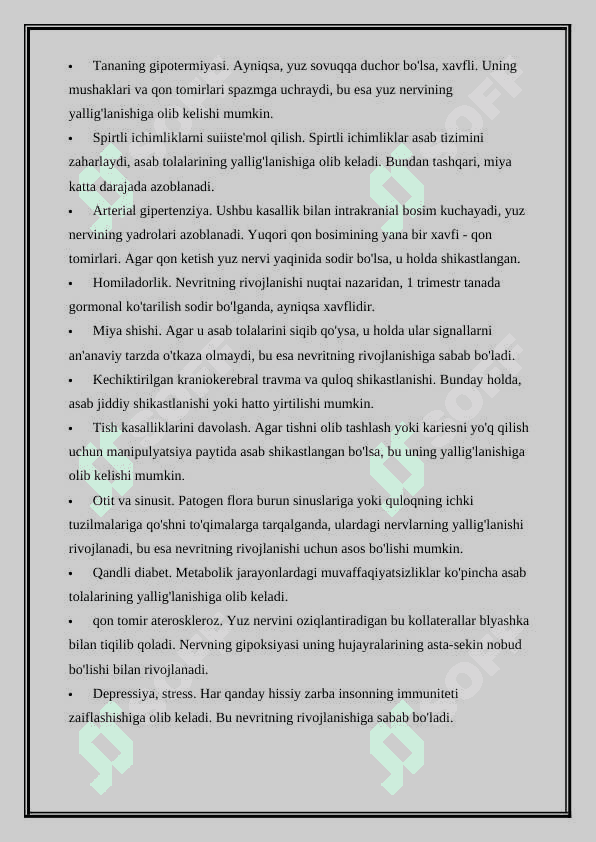 Yuz nervi nevriti smalarni shakllanish nazariyalari. Yuz-jag` sohasidagi o`smalarning turlari. Halqaro gistologik tasnifi Mimika muskullarining parezi 2