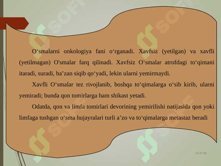 O`smalarning shakllanish nazariyalari. O`smalarning halqaro gistologik tasnifi. 3