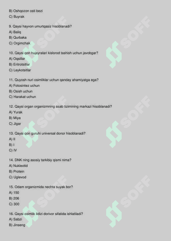 Biologiya fani test 2