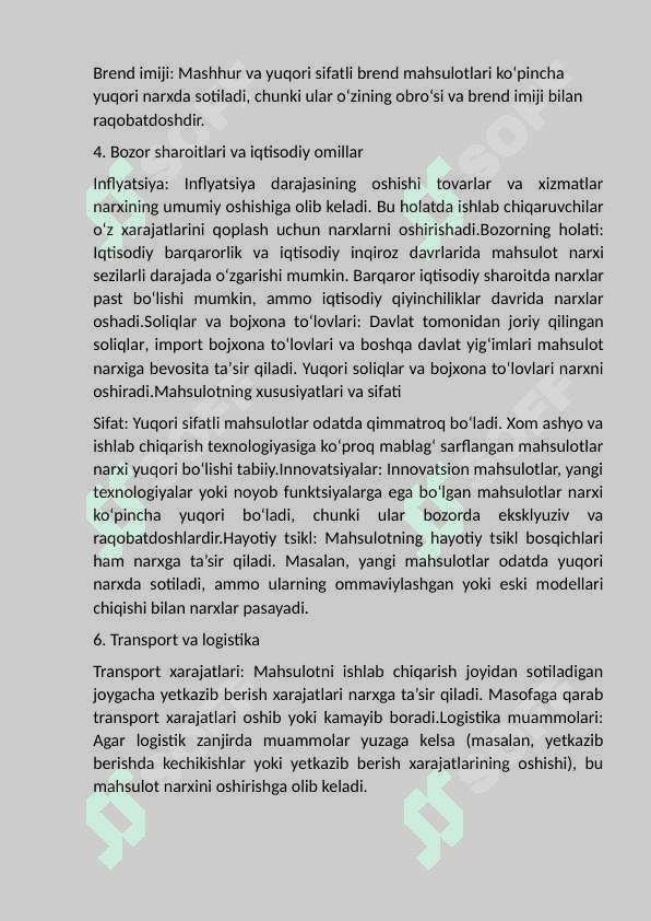 Mahsulot narxiga ta’sir etuvchi omillar. 3