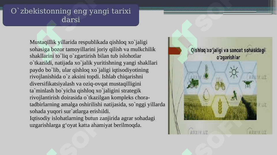 Mustaqillik yillarida qishloq xo'jaligi va sanoat sohasidagi o'zgarishlar. 3