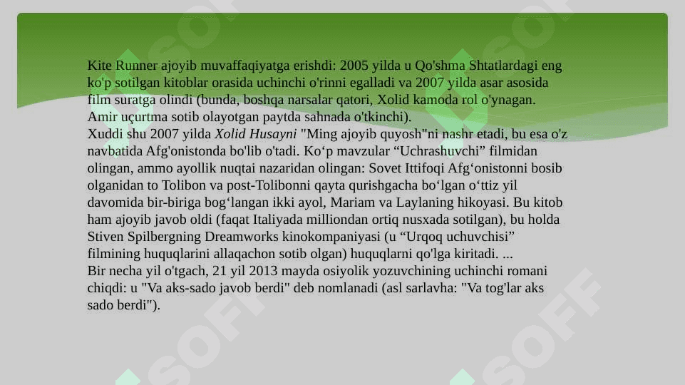 Holid Husayniyning Tog'lar ham sado beradi asariga taqdimot. 5