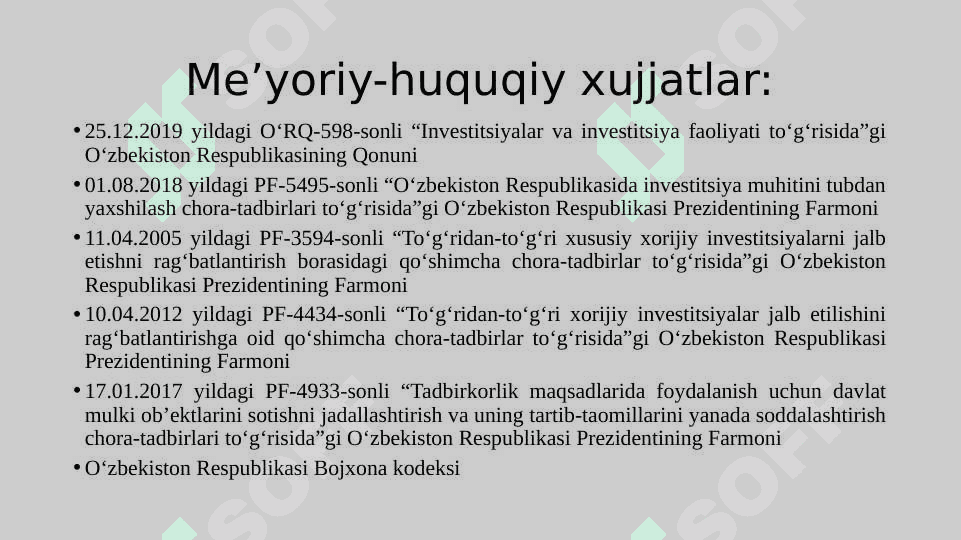 Xorijiy investorlar xuquqiy holatining o’ziga xos xususiyatlari 3