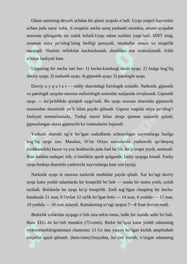 Uyqu, tush ko'rish va gipnoz,uyqu gigiyenasi 2