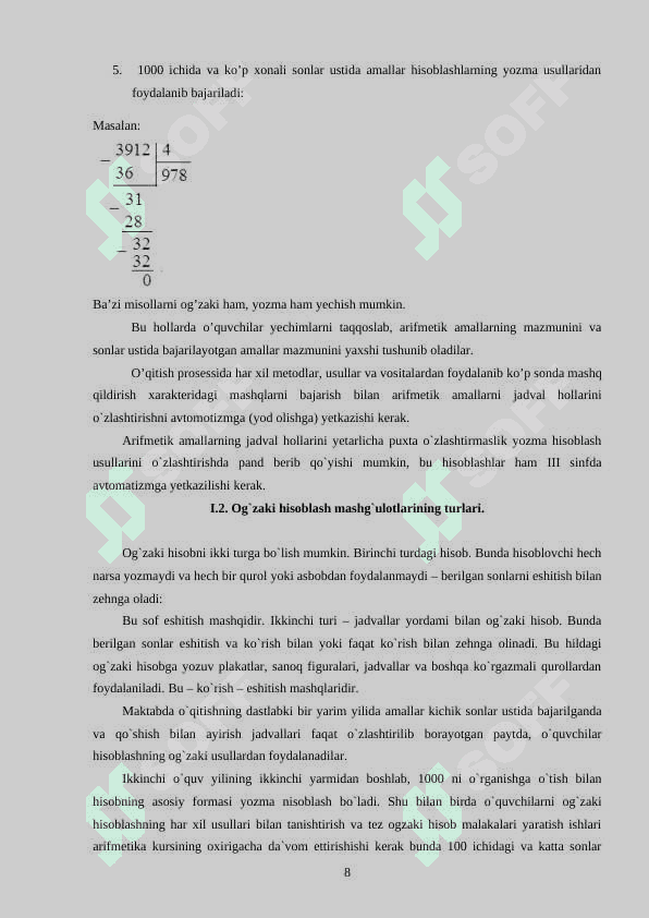 Boshlang`ich sinflarda matematikada og`zaki va yozma hisoblash metodikasi 8