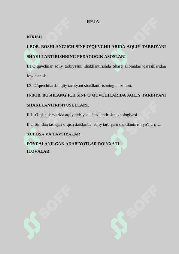 Boshlan“g’ich sinf o’quvchilarida aqliy tarbiyani shakllantirish yo’llari (o’qish darslari misolida)” 2