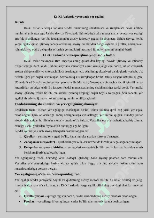 IX-XI asrlarda Yevropada yer egaligi 25 2