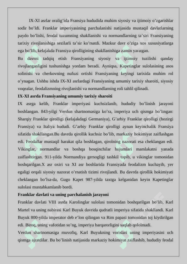 IX-XI asrda Fransiya 25 2