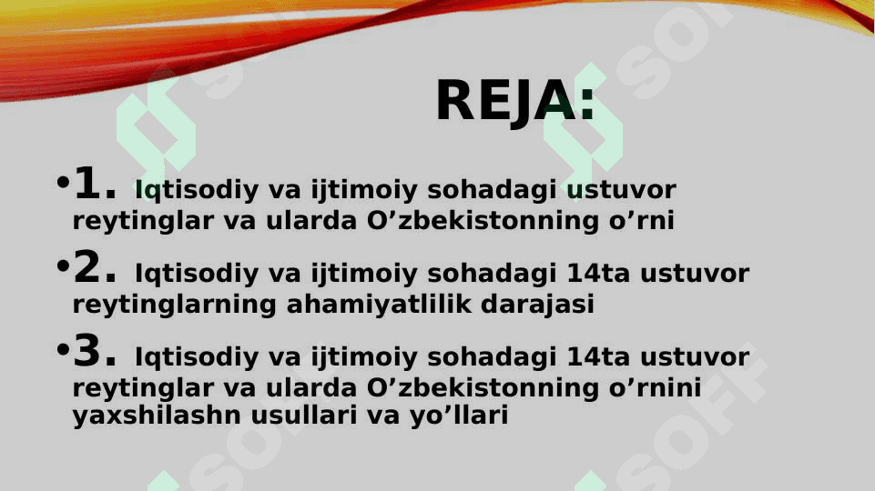 Iqtisodiy va ijtimoiy sohadagi ustuvor halqaro reytinglar va ularga o’zbekistonning integratsiyalashuvi 2