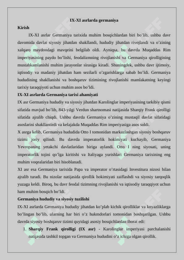 IX-XI asrda Germaniya 25 2