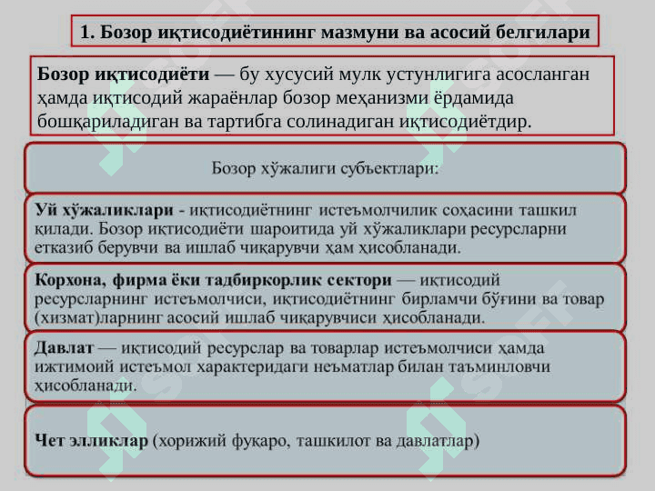 БОЗОР ИҚТИСОДИЁТИ. БОЗОР ВА УНИНГ ТУЗУЛИШИ 2