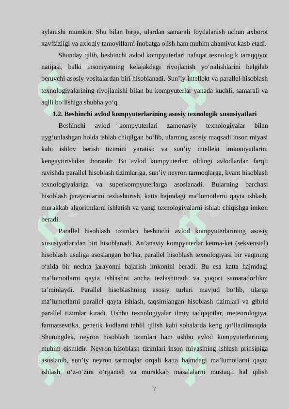 Beshinchi avlod kompyuterlari va ularning tashkil etilishi 7