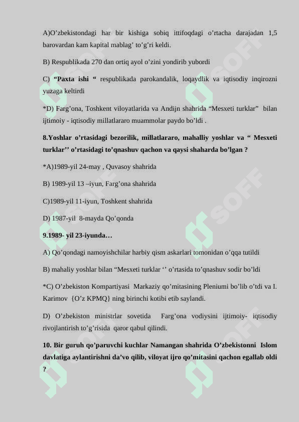 Test O’zbekistonning eng yangi tarixi 2