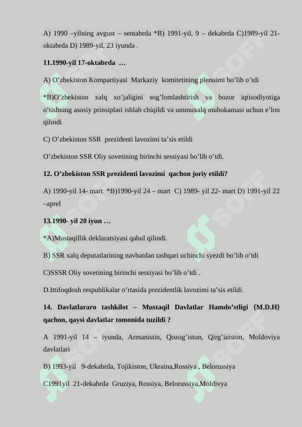 Test O’zbekistonning eng yangi tarixi 3