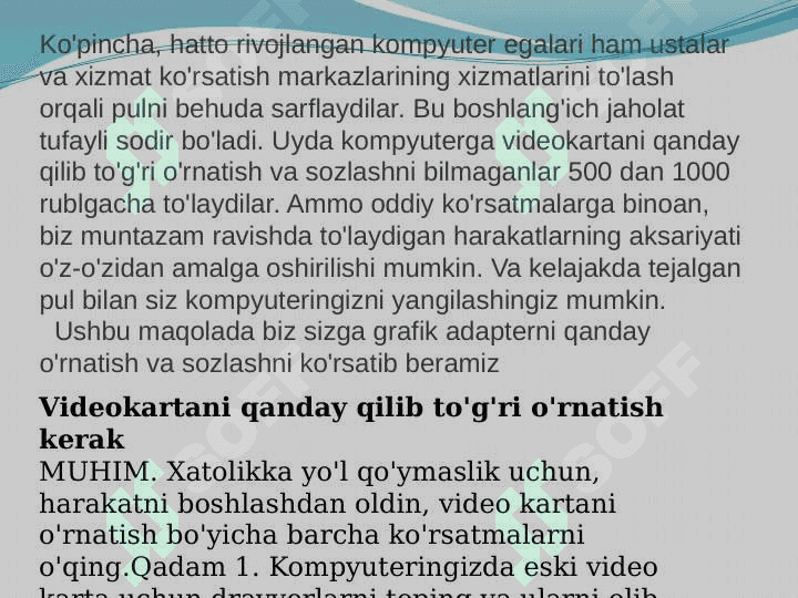Ona plataga analogli va raqamli videokartalarni o’rnatish 2
