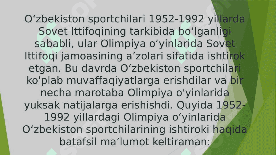 O`zbekiston sportchilarining 1952-1992 yillardagi Olimpiya o‘yinlarida ishtiroki 2