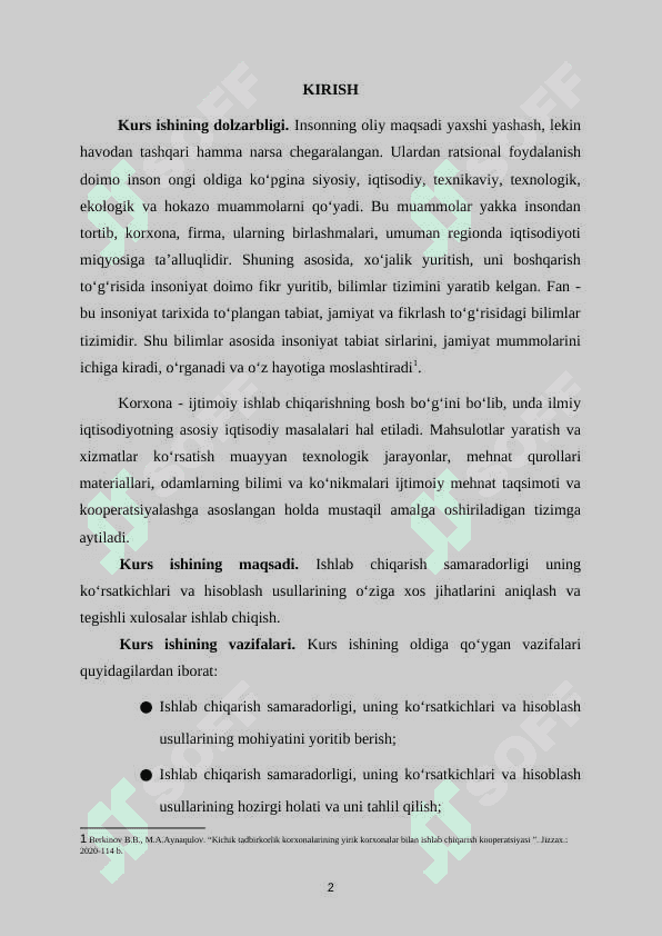Ishlab chiqarish samaradorligi, uning ko‘rsatkichlari va hisoblash usullari 3