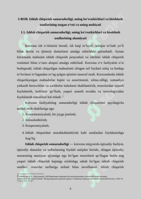 Ishlab chiqarish samaradorligi, uning ko‘rsatkichlari va hisoblash usullari 5