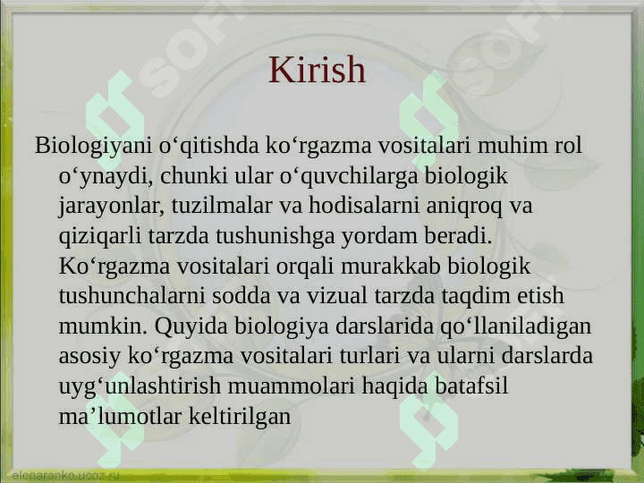 Biologiyani oʻqitishda foydalaniladigan koʻrgazma vositalari turlari va ularni darslarda uygʻunlashtirish muammolari 2