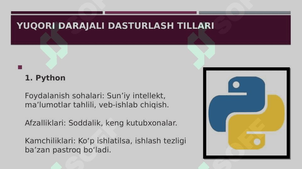 Yuqori darajali Dasturlash tillari. Interpretatorlar va kompilyatorlar 3