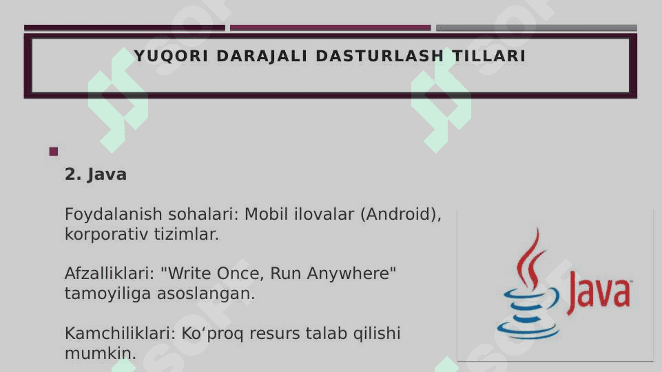 Yuqori darajali Dasturlash tillari. Interpretatorlar va kompilyatorlar 4