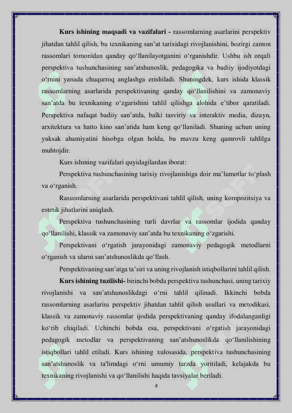 KARTINALAR. RASSOMLARNING ASARLARINI PERSPEKTIV JIHATDAN TAHLIL QILISH 4