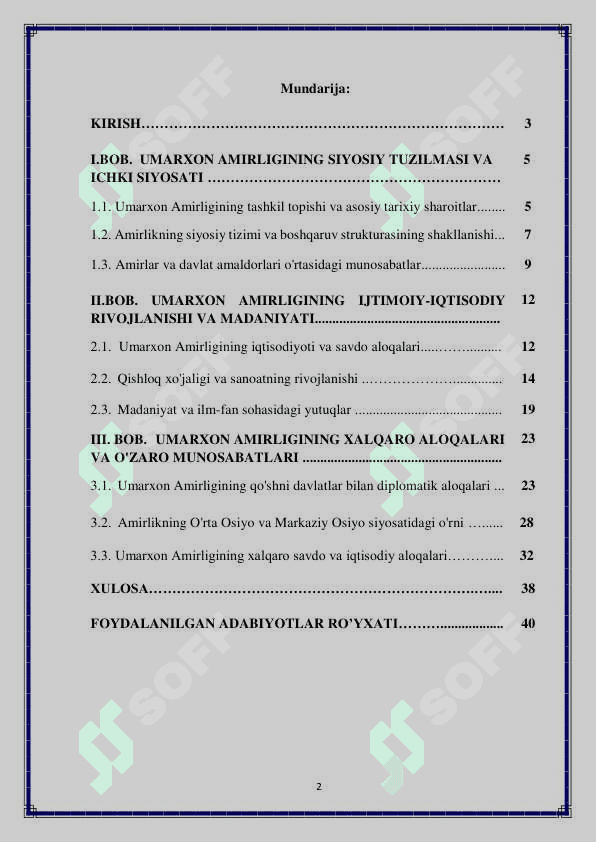 Umarxon amirligi faoliyati 2