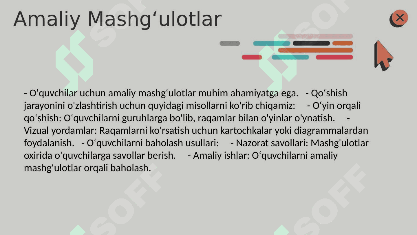 Yuz ichida qoʻshish va ayirishni oʻrgatish metodikasi 6