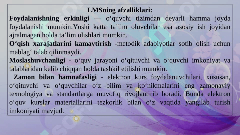 Masofaviy ta’lim texnologiyalari.   LMS. LMS platformalari turlari va vazifalari. Moodle platformasi. Google Clasroom platformasi 6