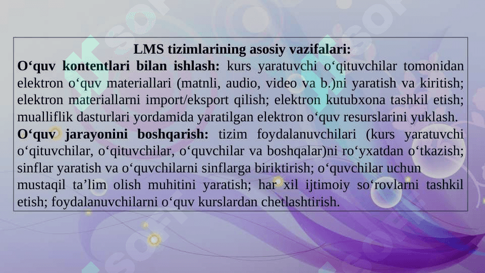 Masofaviy ta’lim texnologiyalari.   LMS. LMS platformalari turlari va vazifalari. Moodle platformasi. Google Clasroom platformasi 8
