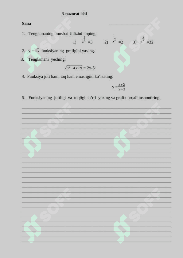 Nazorat ishi 9-sinf algebra 2025 6