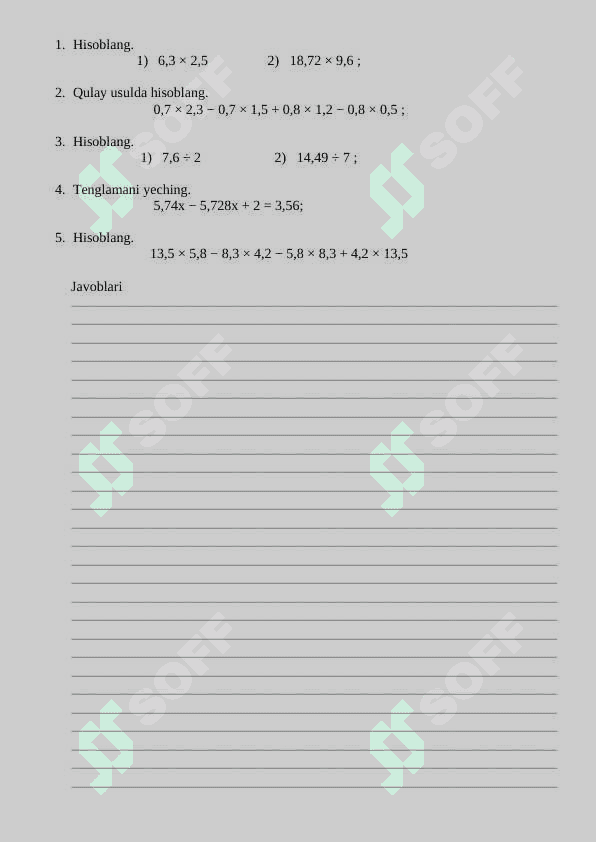 6-sinf matematika nazorat ishi daftari 7