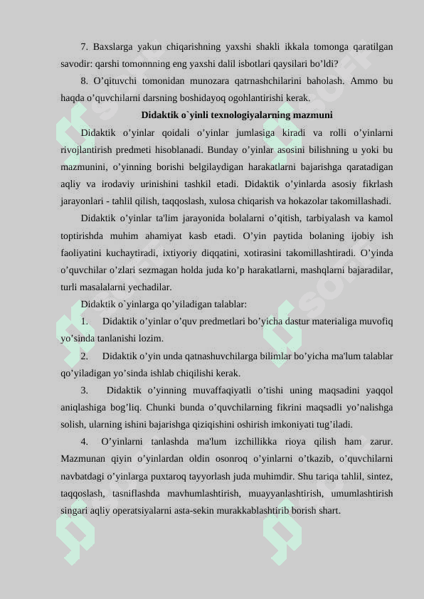 O`YIN TEXNOLOGIYALARI ASOSIDA O’QUVCHILARDA TANQIDIY KREATIV TAFAKKURNI SHAKLLANTIRISH 4