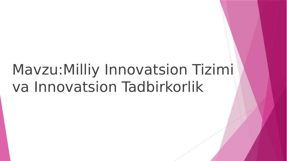 Milliy Innovatsion Tizimi va Innovatsion Tadbirkorlik
