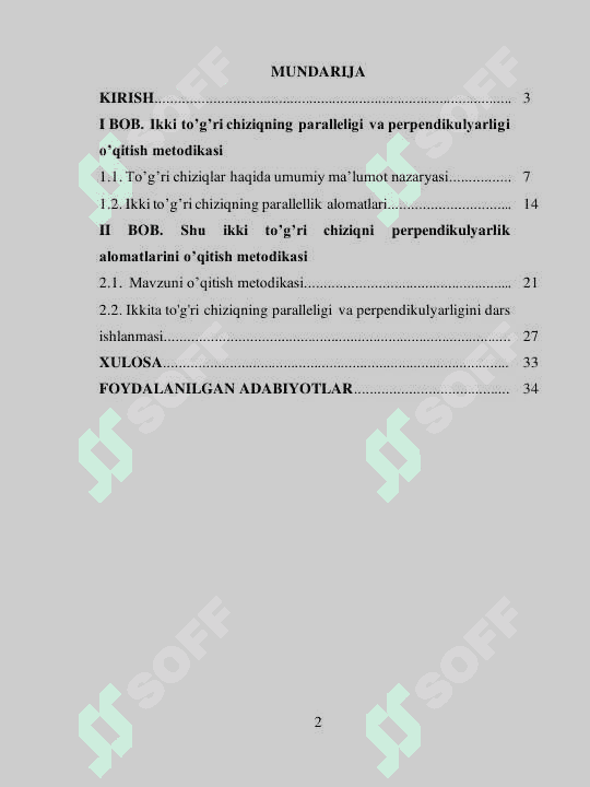 Umumiy o'rta ta'lim maktablari 7-sinf geometriya kursid "Ikki to'gri chiziqning parallellik alomatlari” mavzusini o'qitish metodikasi 2