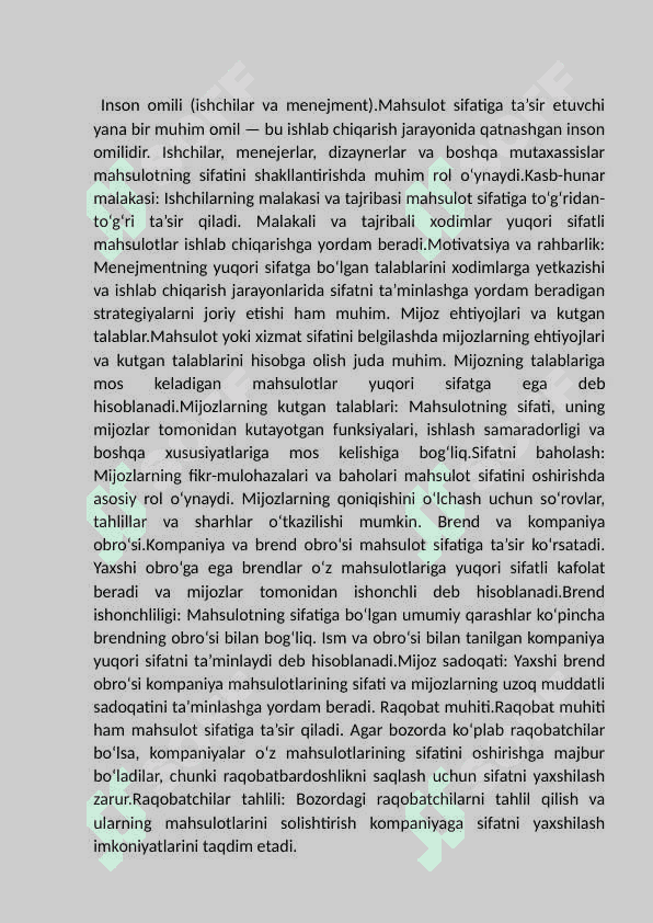 Maxsulot sifatiga ta'sir etiluvchi omillar. 8
