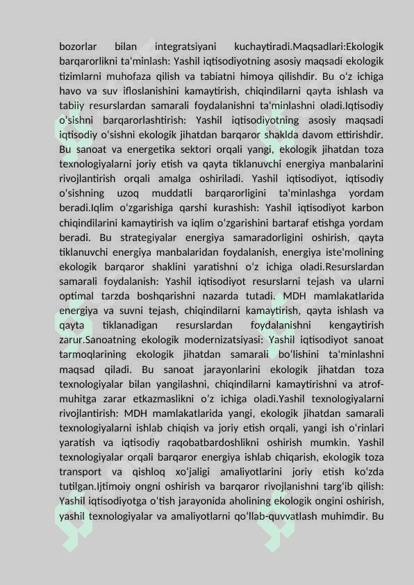 MDH mamlakatlarida “yashil           iqtisodiyot”ni rivojlantirish strategiyasining ustuvor yo‘nalishlari. 4