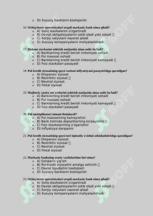 Mavzu:  Pul kredit siyosati. Test javoblari bilan 3