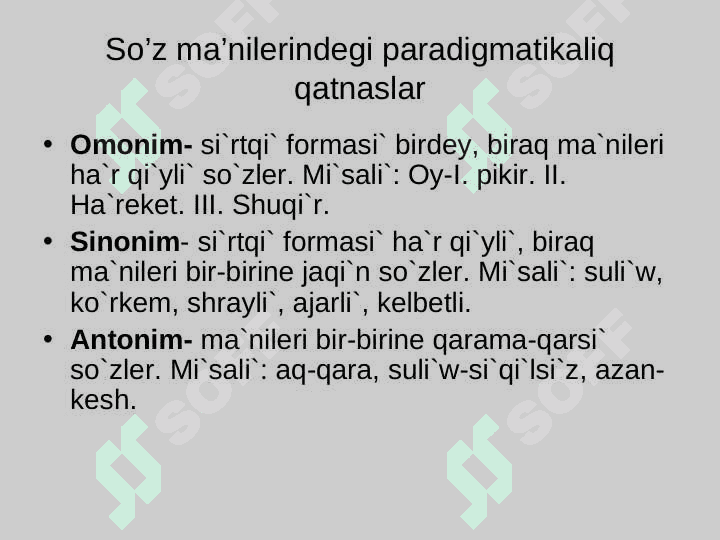 Leksikadag`ı paradigmatikalıq qatnaslar 4