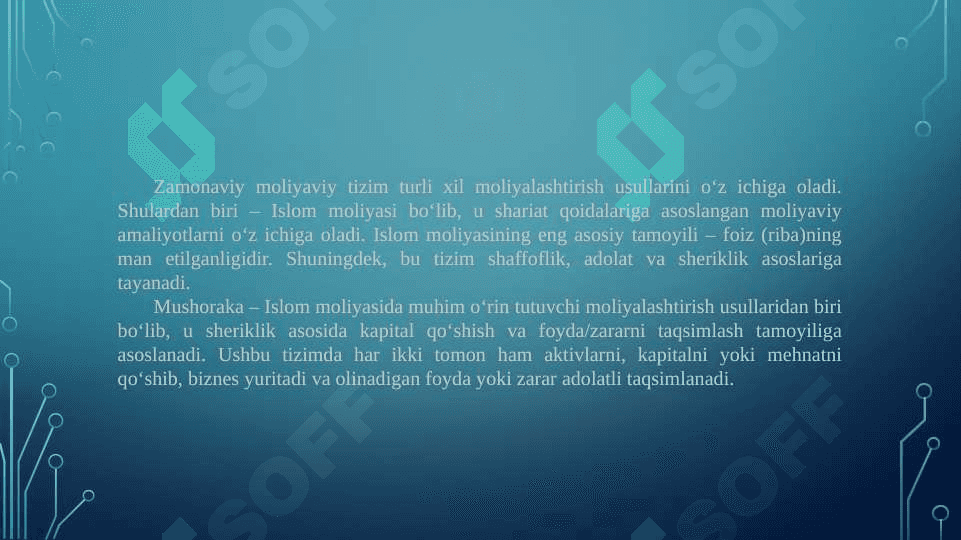 Islom Moliya mahsulotlari moliyalashtirish usullari Mushoraka 2