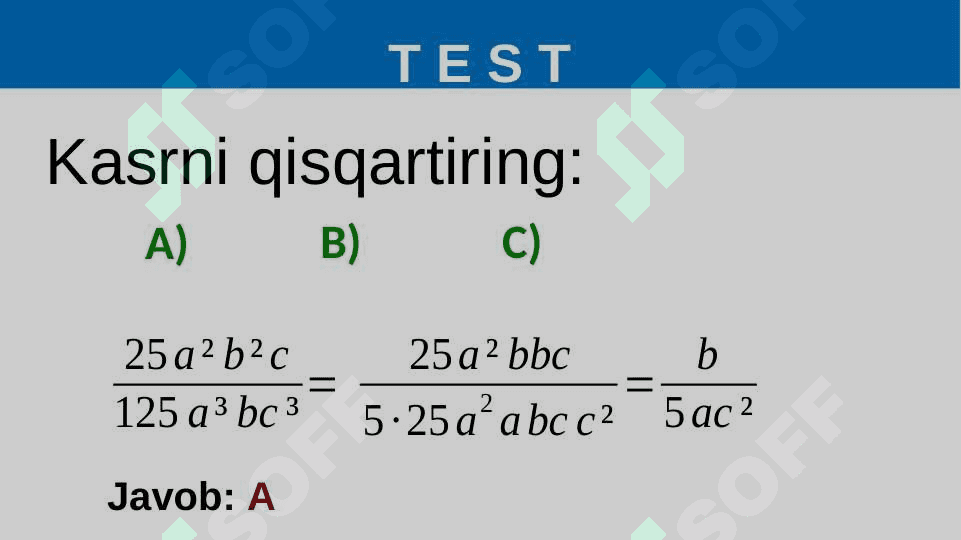 Algebraik kasrlarni qo'shish va ayirish mavzusida misollar yechish 3