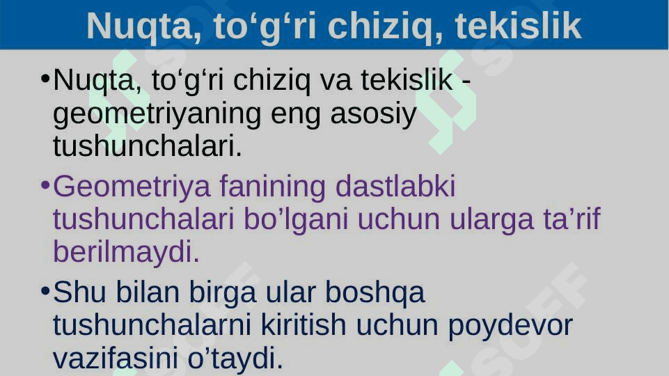 Eng sodda geometrik shakllar:  NUQTA, TO"G"RI CHIZIQ VA TEKISLIK 7