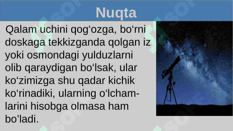 Eng sodda geometrik shakllar:  NUQTA, TO"G"RI CHIZIQ VA TEKISLIK 8