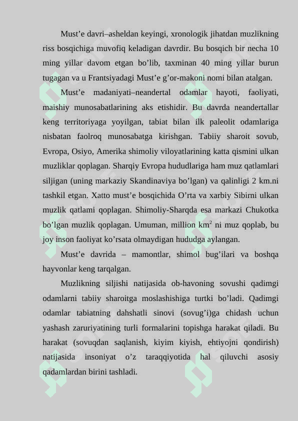 O‘rta paleolit davri ( Must’e davri madaniyati ) 2