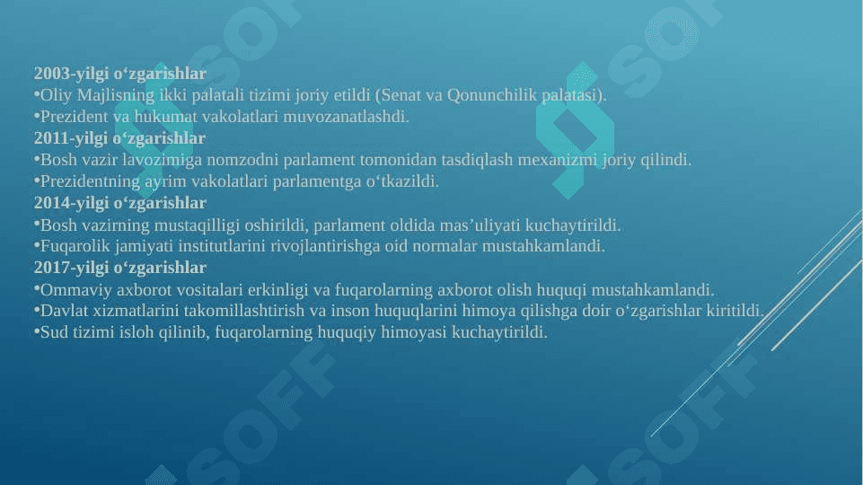 O'zbekiston Respublikasida konstitutsiyaga kiritilgan o'zgarishlar 4