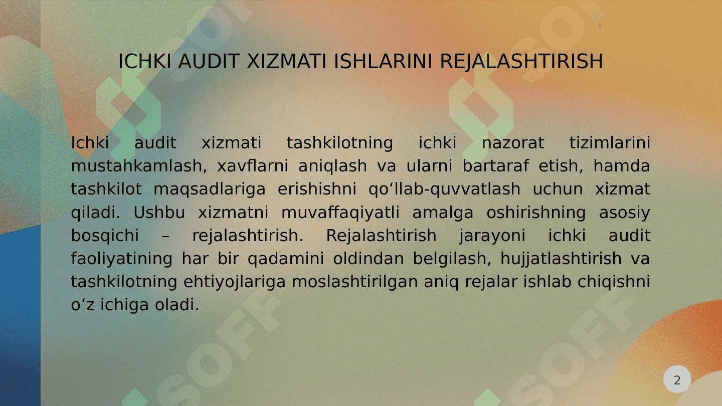 Ichki audit xizmati ishlarini rejalashtirish 2