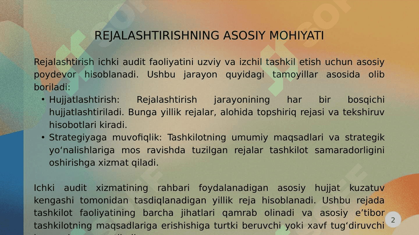 Ichki audit xizmati ishlarini rejalashtirish 3