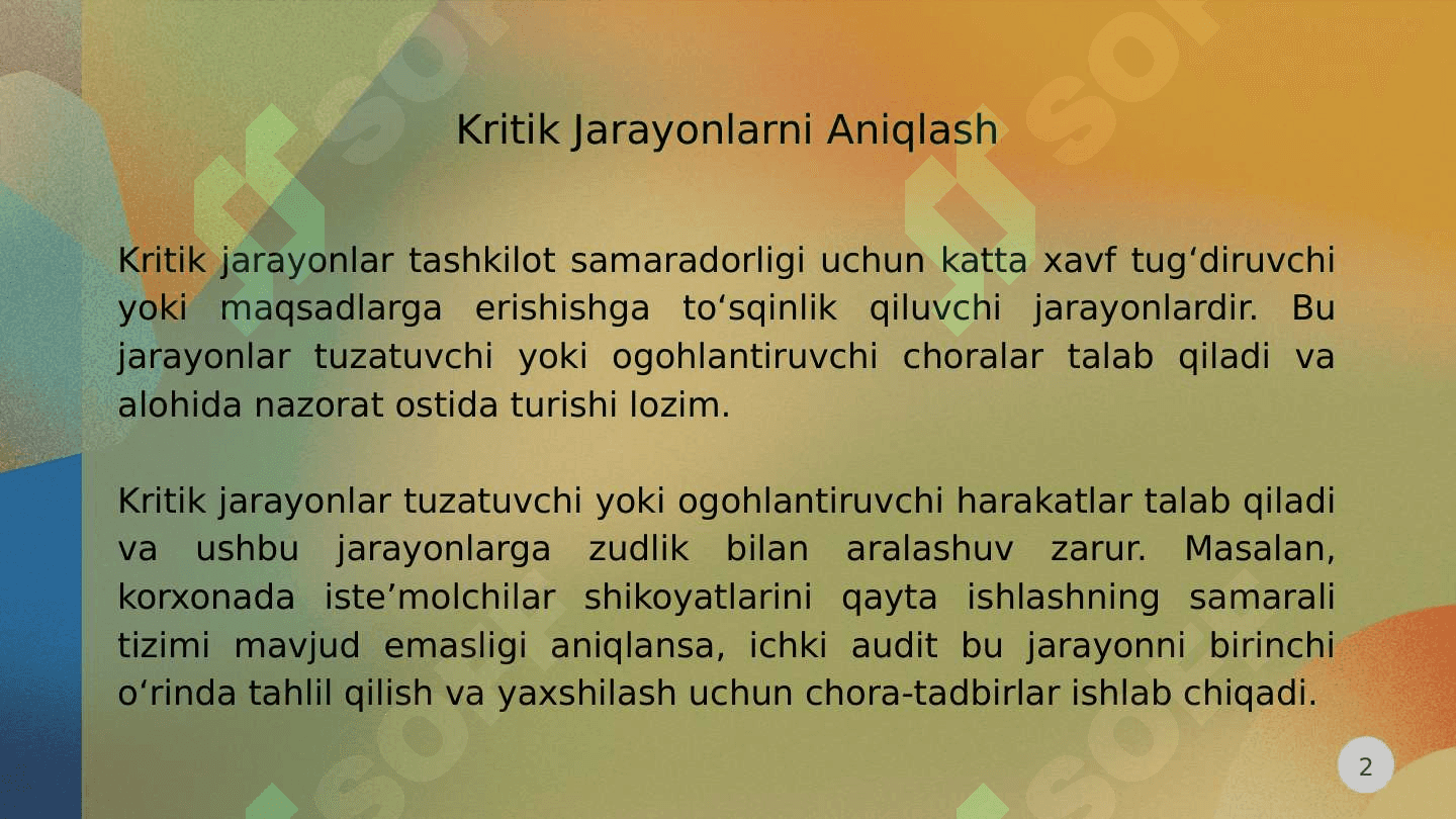 Ichki audit xizmati ishlarini rejalashtirish 4