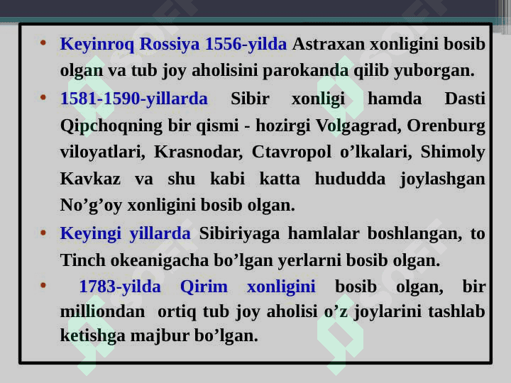 Turkistonni chor Rossiyasi tomonidan  bosib olinishi. 3